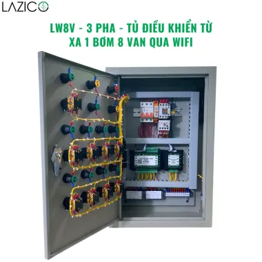 LW8V 3PHA– Tủ điều khiển tưới WiFi 1 bơm 8 van điện từ, giám sát dòng chảy và áp suất