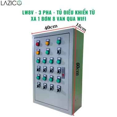 LW8V 3PHA– Tủ điều khiển tưới WiFi 1 bơm 8 van điện từ, giám sát dòng chảy và áp suất