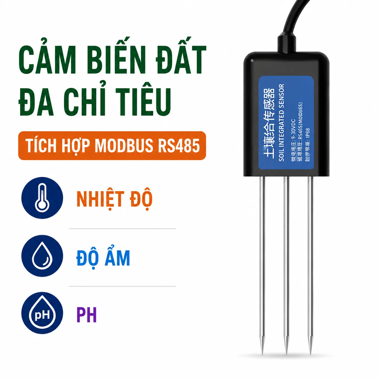 Cảm biến đo pH, nhiệt độ, độ ẩm đất