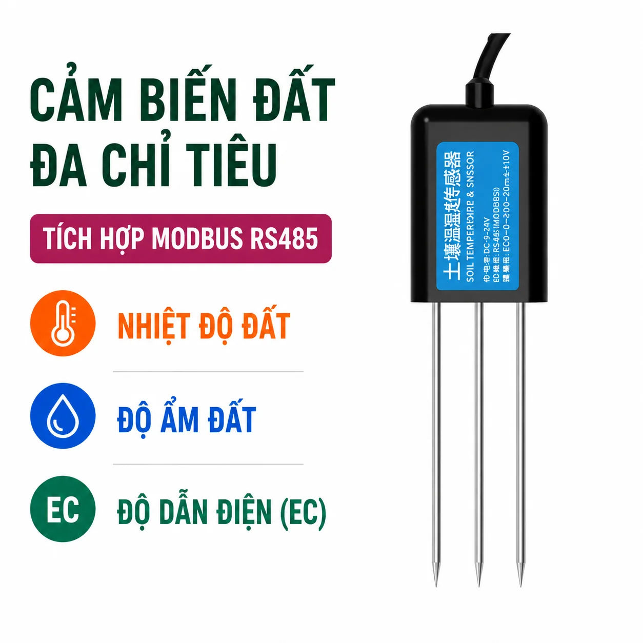 Cảm biến đo EC, nhiệt độ, độ ẩm đất